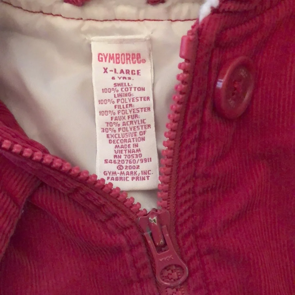 2002 Gymboree Embroidered Corduroy Sherpa Hooded Jacket Size XL 6 Years